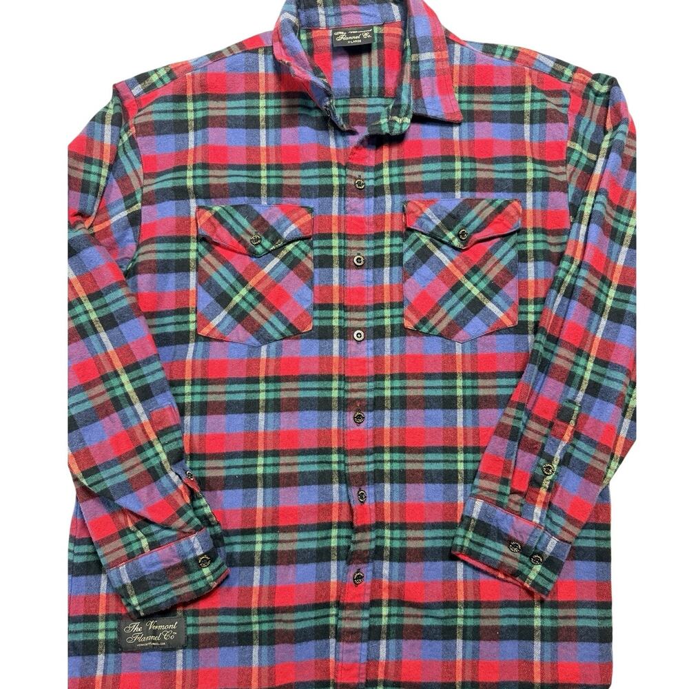 The Vermont Flannel Co Classic Plaid Flannel Shirt Cotton Red Men Size XL
